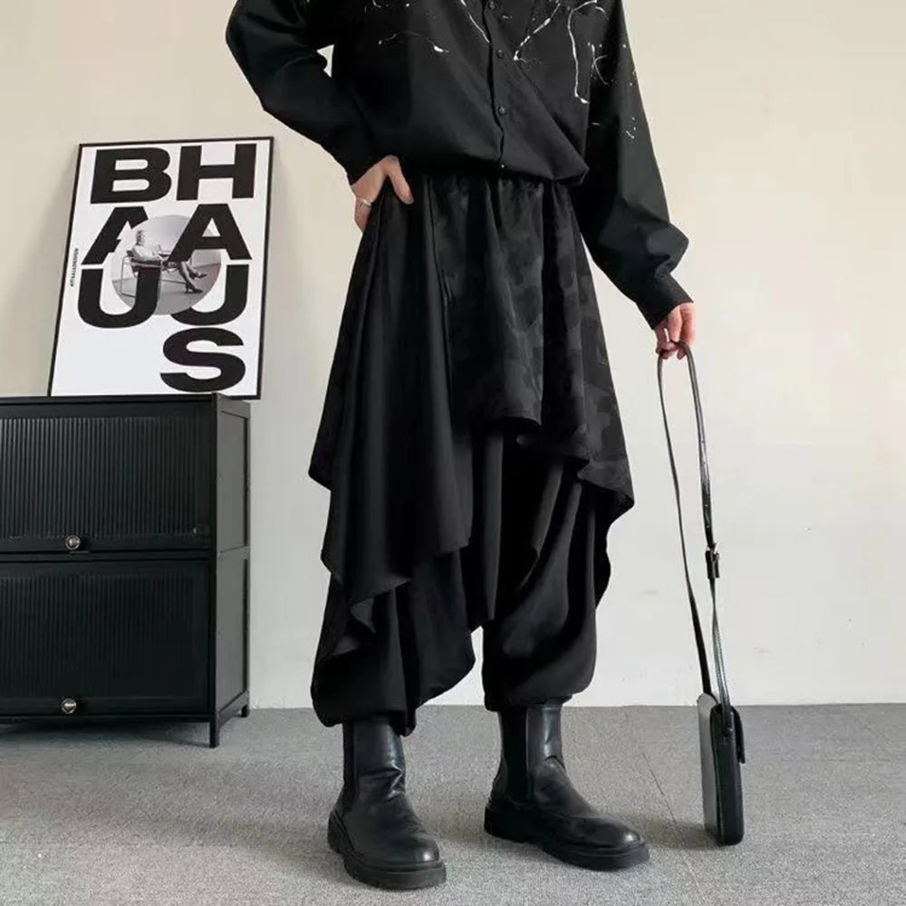 Mens Pants Skirt Japanese Samurai Style Antique Costumes Dark Irregular Elaborate Skirt Pants Design Harem Trousers 2025 Summer Ghost District