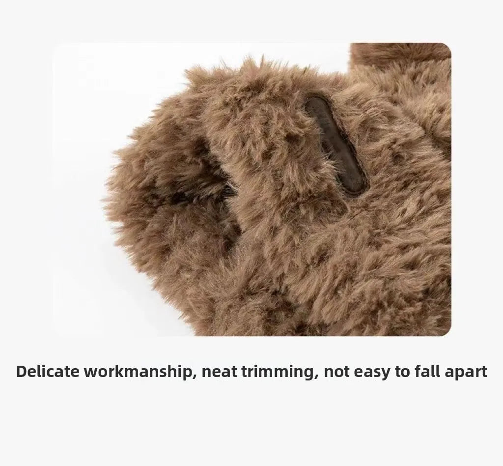 Cute Bear Knit Hat for Women Winter Thickened Fluffy Warm Fleece Beanie Oversized Head Wrap Chunky Crochet Cap Autumn Winter - Ghost District
