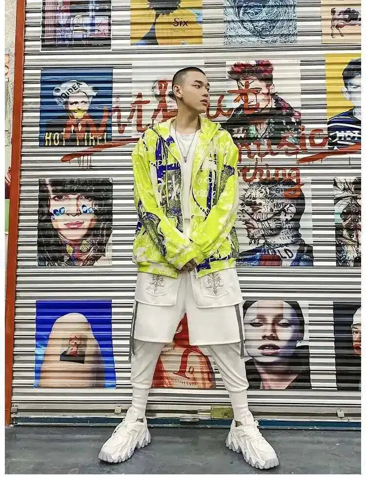 HKSH Fake Two Pieces Embroidered Legged Overalls High Street Hip Hop Dark Techwear Autumn Winter New Cargo Pants Trendy HK2900 Ghost District