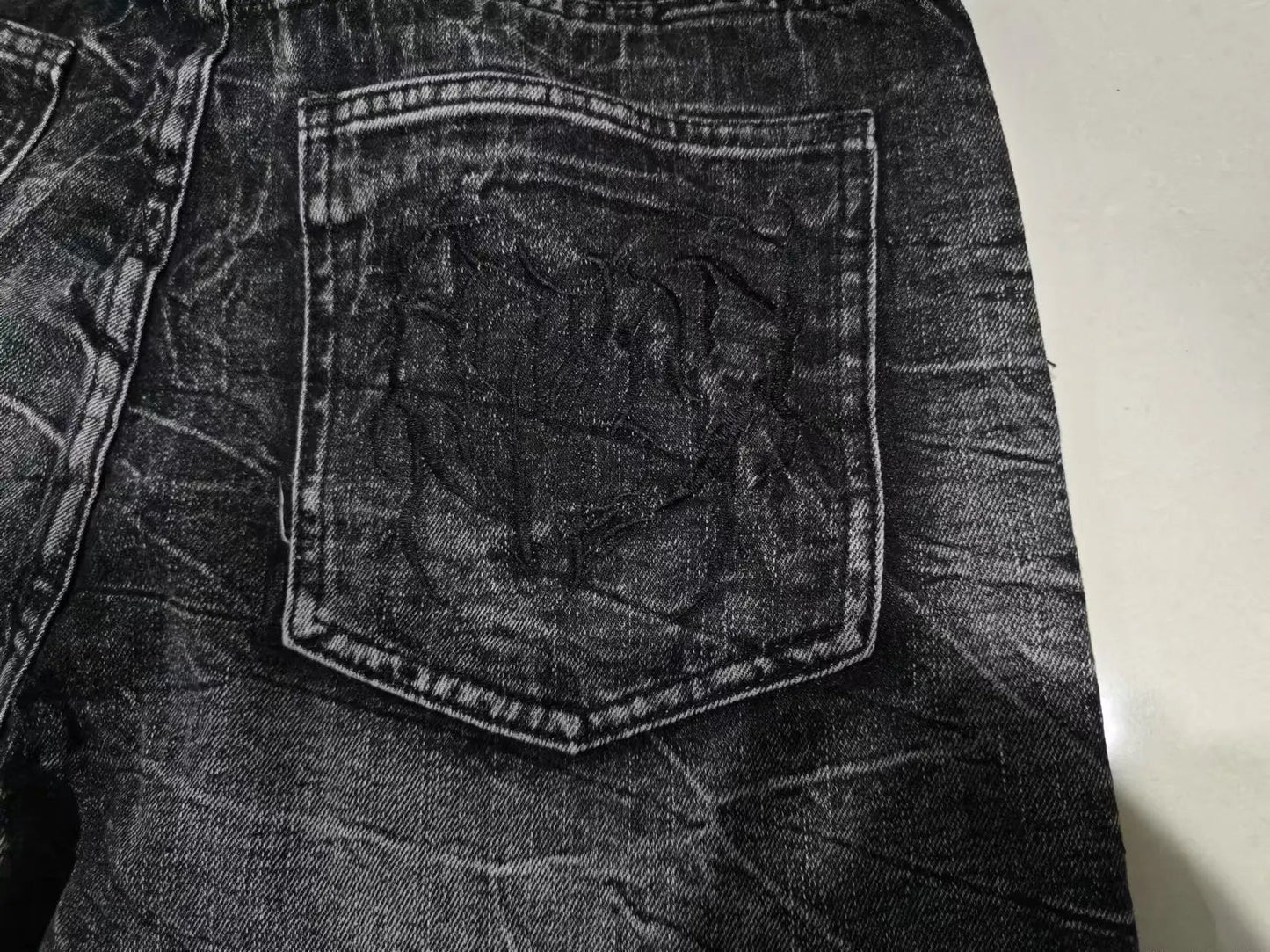 Gothic Retro Oversized Baggy Fit Unisex Mopping Pants Y2K Phantom Jeans High Street Spider Embroidered Patch Hip Hop Streetwear Ghost District
