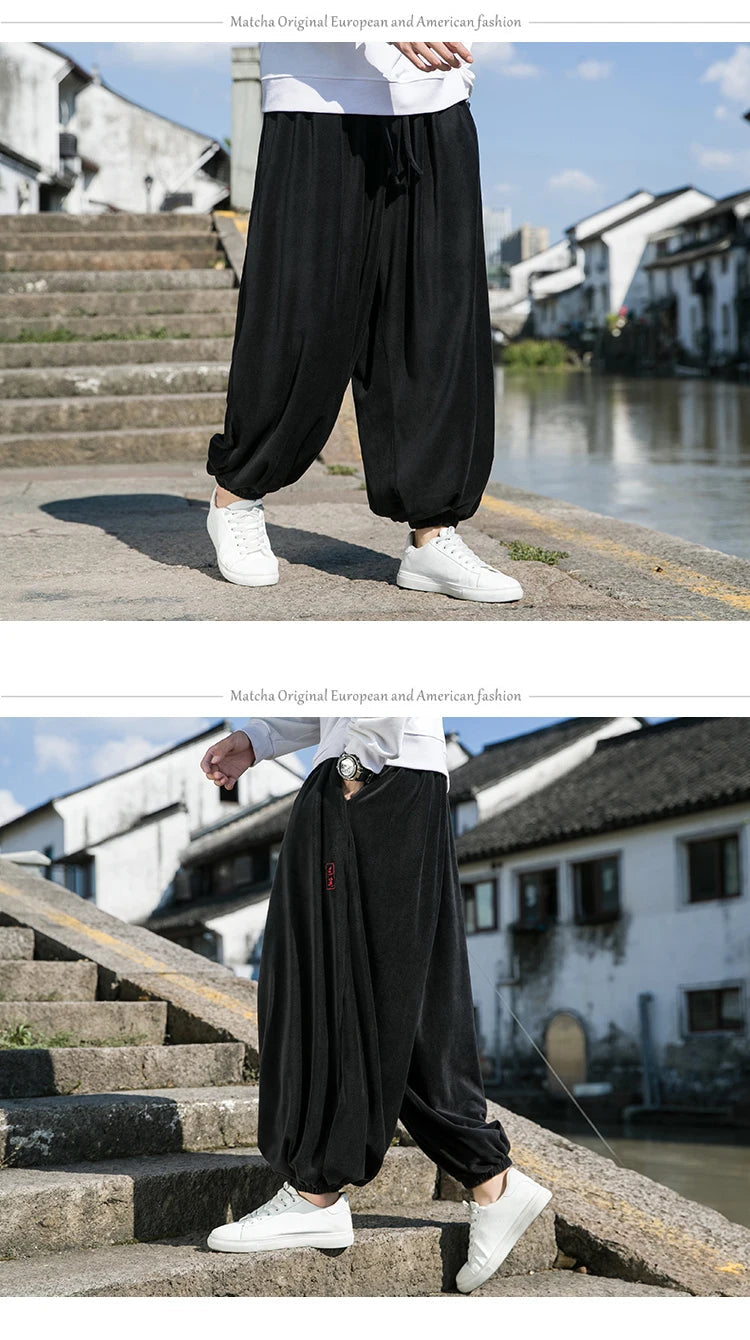 2023 Autumn Winter Pants Thickening Velvet Retro Harem Pants Men Solid Trendy Casual Wild Large Size Harajuku Jogging Trousers Ghost District