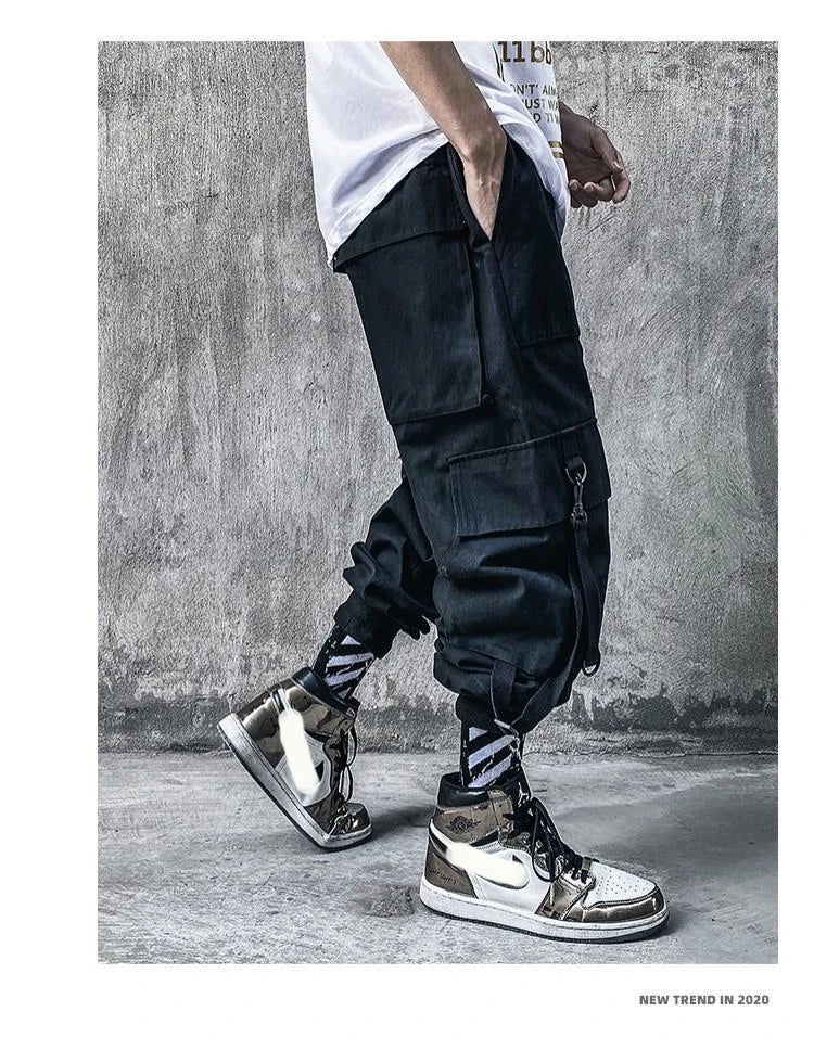 Techwear Ribbons Tactical Cargo Baggy Pants Jogger Men Casual Letter Hip Hop Teenager Sweatpants Joggers Cropped Pants For Men - Ghost District