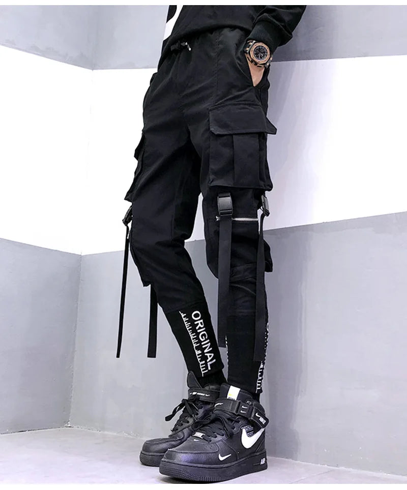 Stylish Techwear Men Cargo Pants  Hip Hop Streetwear High Street Jogger Male Trousers Ribbons Pockets Harem Pants for Male - Ghost District