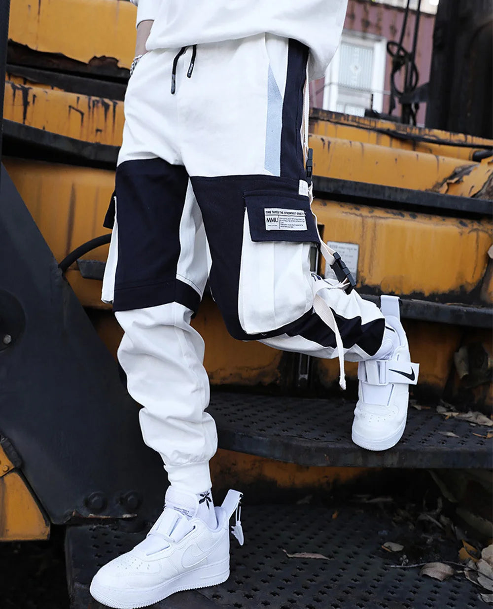 Joggers Cargo Pants for Men Casual Hip Hop Hit Color Pocket Male Trousers Sweatpants Streetwear Ribbons Techwear Pants - Ghost District