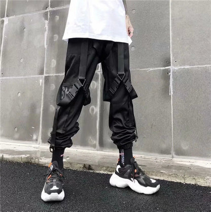 Joggers Cargo Pants for Men Casual Hip Hop Hit Color Pocket Male Trousers Sweatpants Streetwear Ribbons Techwear Pants - Ghost District