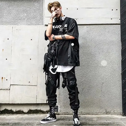 Stylish Techwear Men Cargo Pants  Hip Hop Streetwear High Street Jogger Male Trousers Ribbons Pockets Harem Pants for Male - Ghost District