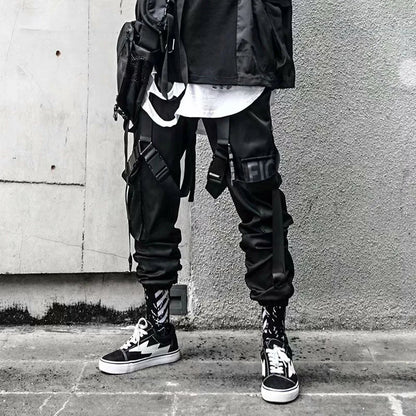 Joggers Cargo Pants for Men Casual Hip Hop Hit Color Pocket Male Trousers Sweatpants Streetwear Ribbons Techwear Pants - Ghost District