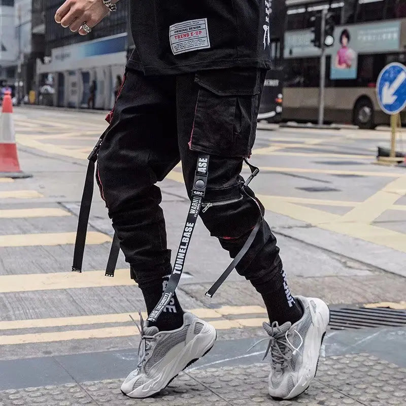 Stylish Techwear Men Cargo Pants  Hip Hop Streetwear High Street Jogger Male Trousers Ribbons Pockets Harem Pants for Male - Ghost District