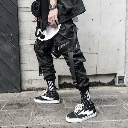 Joggers Cargo Pants for Men Casual Hip Hop Hit Color Pocket Male Trousers Sweatpants Streetwear Ribbons Techwear Pants - Ghost District
