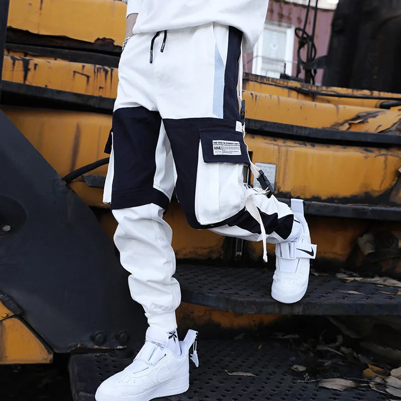 Joggers Cargo Pants for Men Casual Hip Hop Hit Color Pocket Male Trousers Sweatpants Streetwear Ribbons Techwear Pants - Ghost District