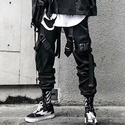 Joggers Cargo Pants for Men Casual Hip Hop Hit Color Pocket Male Trousers Sweatpants Streetwear Ribbons Techwear Pants - Ghost District