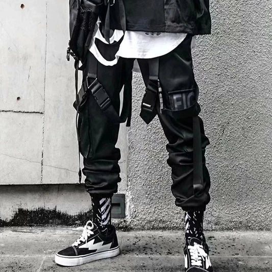 Joggers Cargo Pants for Men Casual Hip Hop Hit Color Pocket Male Trousers Sweatpants Streetwear Ribbons Techwear Pants - Ghost District