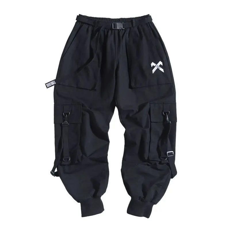 Techwear Ribbons Tactical Cargo Baggy Pants Jogger Men Casual Letter Hip Hop Teenager Sweatpants Joggers Cropped Pants For Men - Ghost District