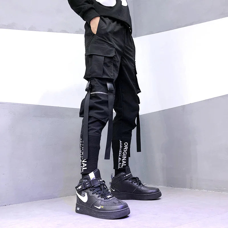Stylish Techwear Men Cargo Pants  Hip Hop Streetwear High Street Jogger Male Trousers Ribbons Pockets Harem Pants for Male - Ghost District