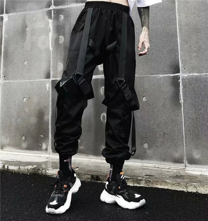 Joggers Cargo Pants for Men Casual Hip Hop Hit Color Pocket Male Trousers Sweatpants Streetwear Ribbons Techwear Pants - Ghost District