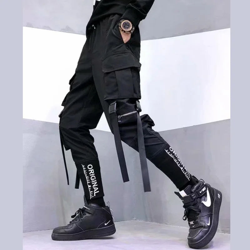 Stylish Techwear Men Cargo Pants  Hip Hop Streetwear High Street Jogger Male Trousers Ribbons Pockets Harem Pants for Male - Ghost District