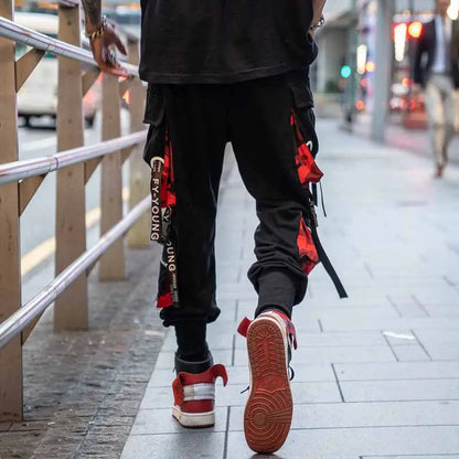 Stylish Techwear Men Cargo Pants  Hip Hop Streetwear High Street Jogger Male Trousers Ribbons Pockets Harem Pants for Male - Ghost District