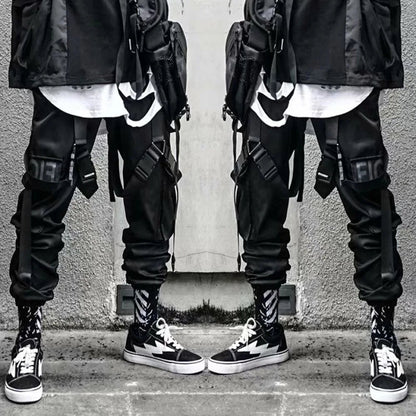 Joggers Cargo Pants for Men Casual Hip Hop Hit Color Pocket Male Trousers Sweatpants Streetwear Ribbons Techwear Pants - Ghost District