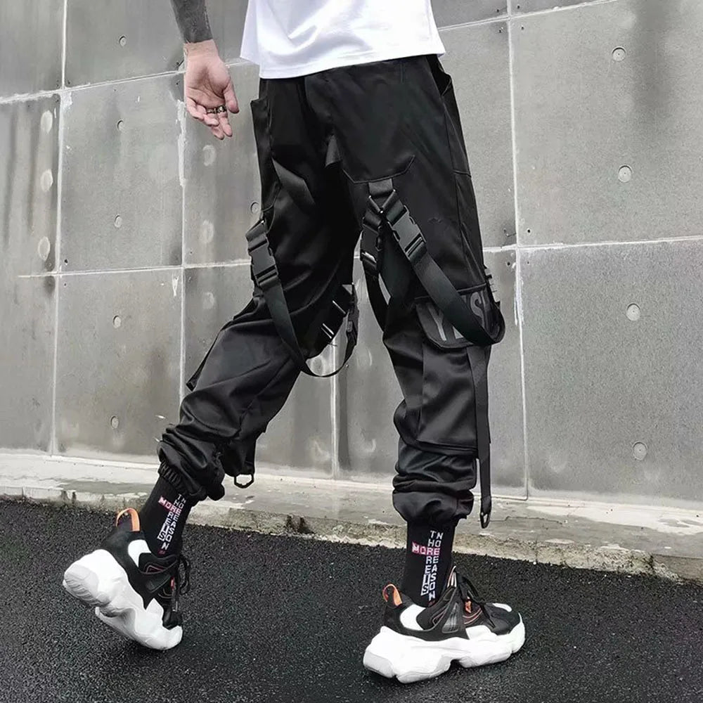Joggers Cargo Pants for Men Casual Hip Hop Hit Color Pocket Male Trousers Sweatpants Streetwear Ribbons Techwear Pants - Ghost District
