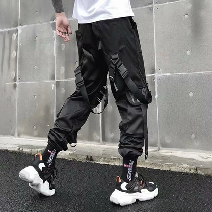 Joggers Cargo Pants for Men Casual Hip Hop Hit Color Pocket Male Trousers Sweatpants Streetwear Ribbons Techwear Pants - Ghost District