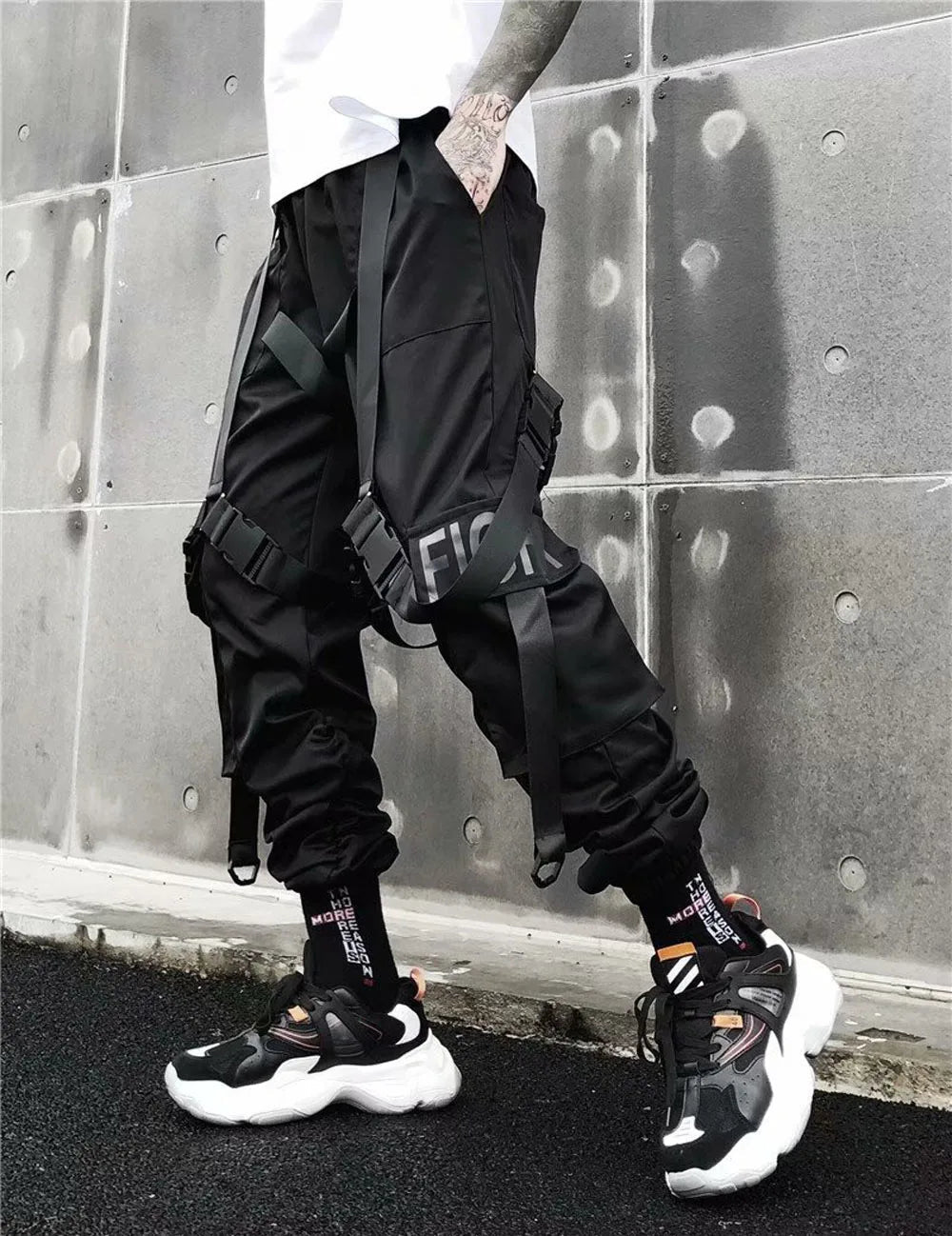 Joggers Cargo Pants for Men Casual Hip Hop Hit Color Pocket Male Trousers Sweatpants Streetwear Ribbons Techwear Pants - Ghost District