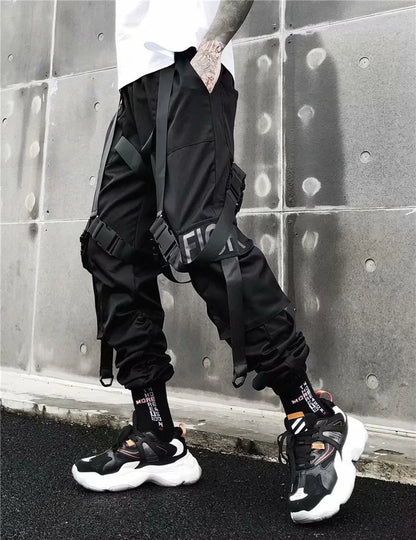 Joggers Cargo Pants for Men Casual Hip Hop Hit Color Pocket Male Trousers Sweatpants Streetwear Ribbons Techwear Pants - Ghost District