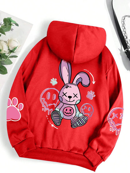 Hip Hop Street Casual Printed Female Hoodies Fashion Hoodie Oversize Loose New Sweatshirts Autumn Warm Fleece Clothing Ghost District