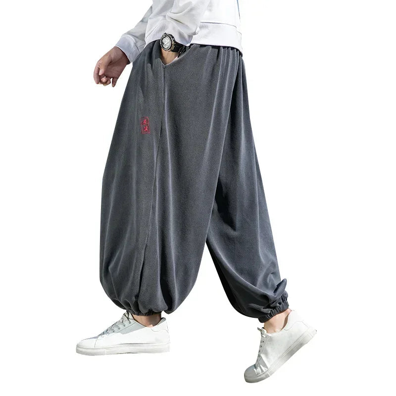 2023 Autumn Winter Pants Thickening Velvet Retro Harem Pants Men Solid Trendy Casual Wild Large Size Harajuku Jogging Trousers Ghost District