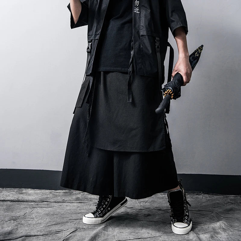 ARENS Techwear Wide Leg Pants Punk Gothic Black Trousers Male Goth Cotton Linens Summer Japanese Style Streetwear Hip Hop - Ghost District