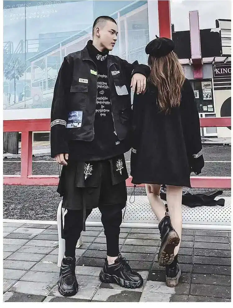 HKSH Fake Two Pieces Embroidered Legged Overalls High Street Hip Hop Dark Techwear Autumn Winter New Cargo Pants Trendy HK2900 Ghost District