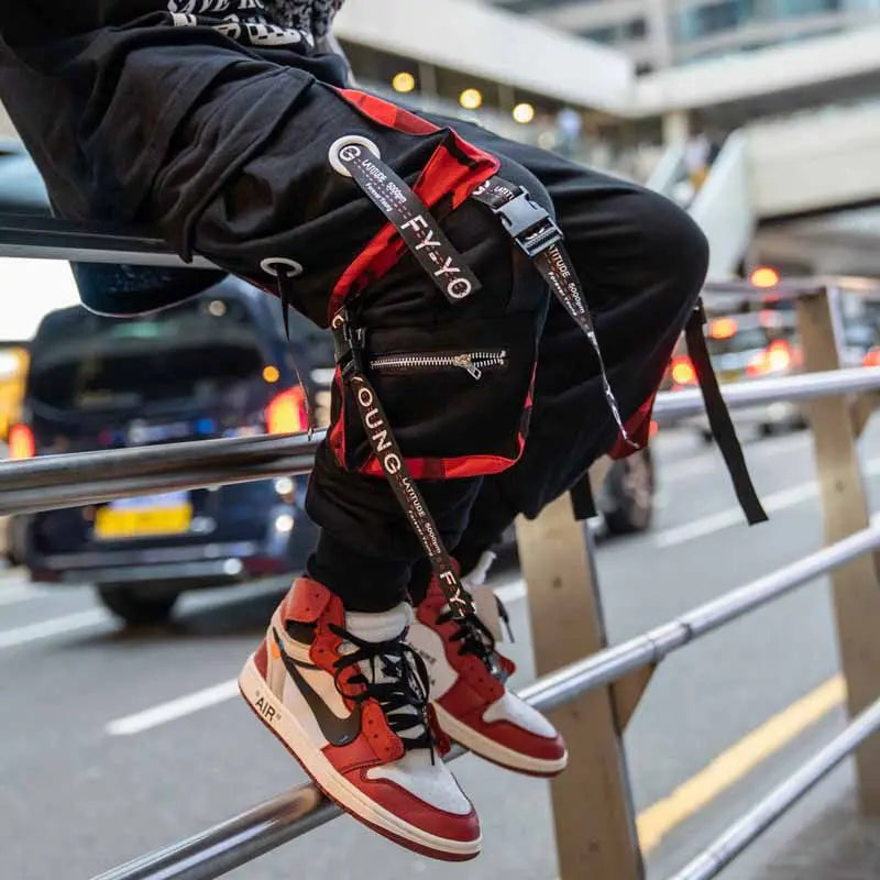 Stylish Techwear Men Cargo Pants  Hip Hop Streetwear High Street Jogger Male Trousers Ribbons Pockets Harem Pants for Male - Ghost District