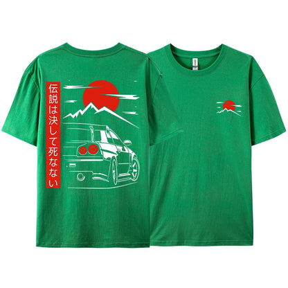 Japanese Style Car JDM Culture GTR Racing T Shirts Men Women Street Wear Original Design Oversized 100% Cotton Couple Tops Tees - Ghost District