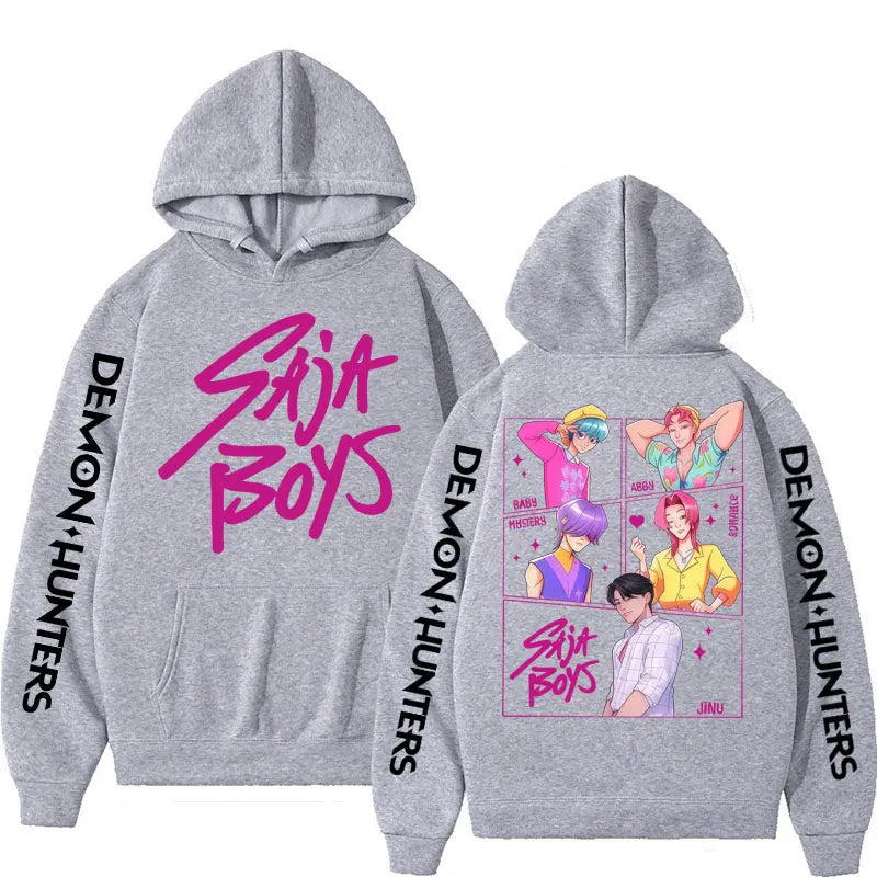 Anime KPop Demon Hunters Saja Boys Hoodies Men Women Trendy Harajuku Sweatshirt Long Sleeves Loose Fleece Casual Street Wear Ghost District