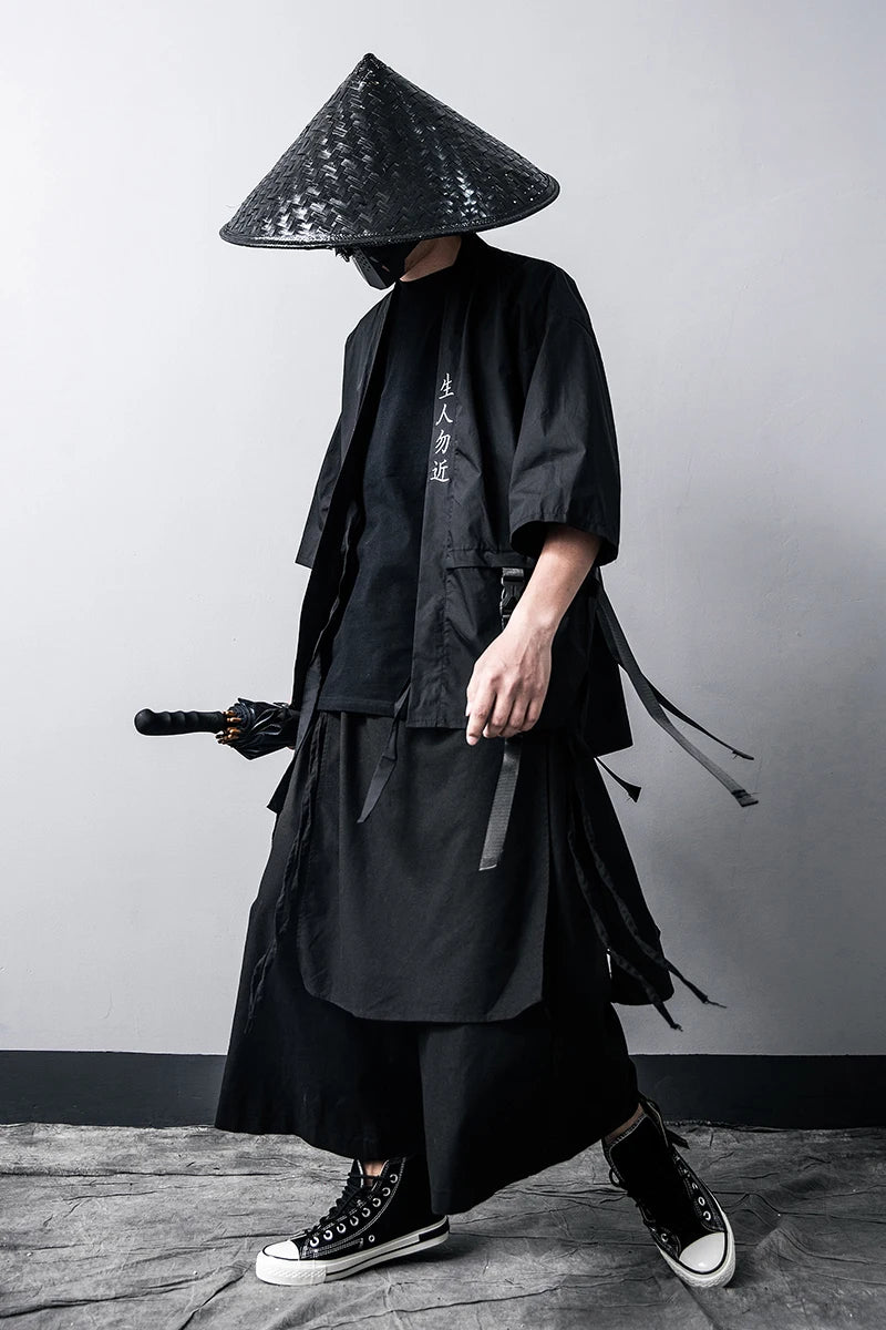 ARENS Techwear Wide Leg Pants Punk Gothic Black Trousers Male Goth Cotton Linens Summer Japanese Style Streetwear Hip Hop - Ghost District