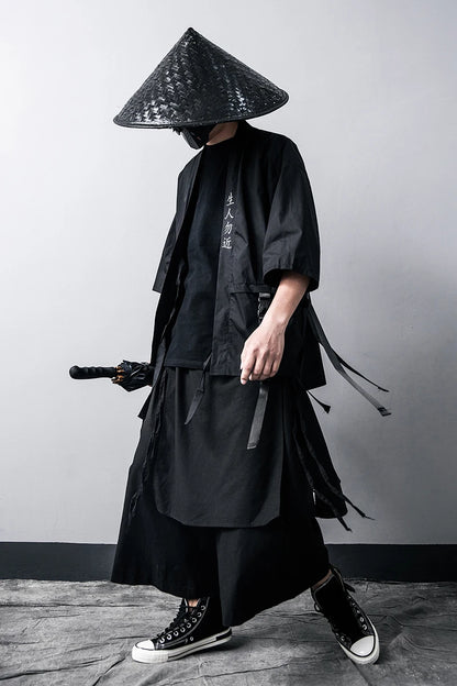 ARENS Techwear Wide Leg Pants Punk Gothic Black Trousers Male Goth Cotton Linens Summer Japanese Style Streetwear Hip Hop - Ghost District