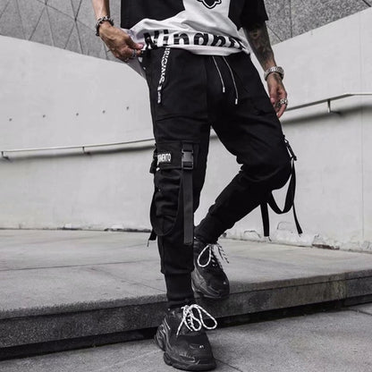 Joggers Cargo Pants for Men Casual Hip Hop Hit Color Pocket Male Trousers Sweatpants Streetwear Ribbons Techwear Pants - Ghost District