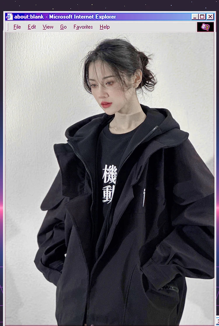 Unisex High Street Functional Cargo Jacket Techwear Fake two-piece Tactical Windbreaker Coats Streetwear Men's clothing Oversize - Ghost District