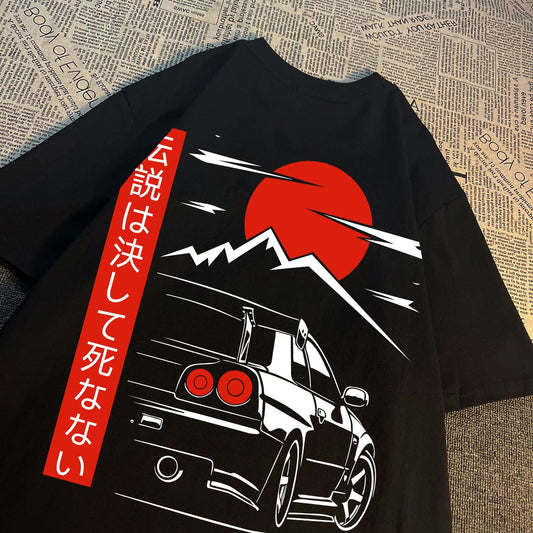 Japanese Style Car JDM Culture GTR Racing T Shirts Men Women Street Wear Original Design Oversized 100% Cotton Couple Tops Tees - Ghost District