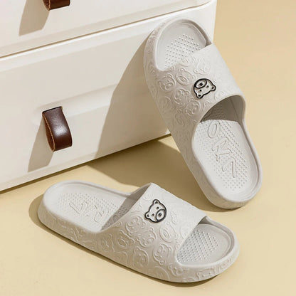 Summer Fashion Men's Slippers Printting Little Bear Sandals Indoor Bathroom Non-slip Soft Women Dormitory Casual Shoes Couple Ghost District