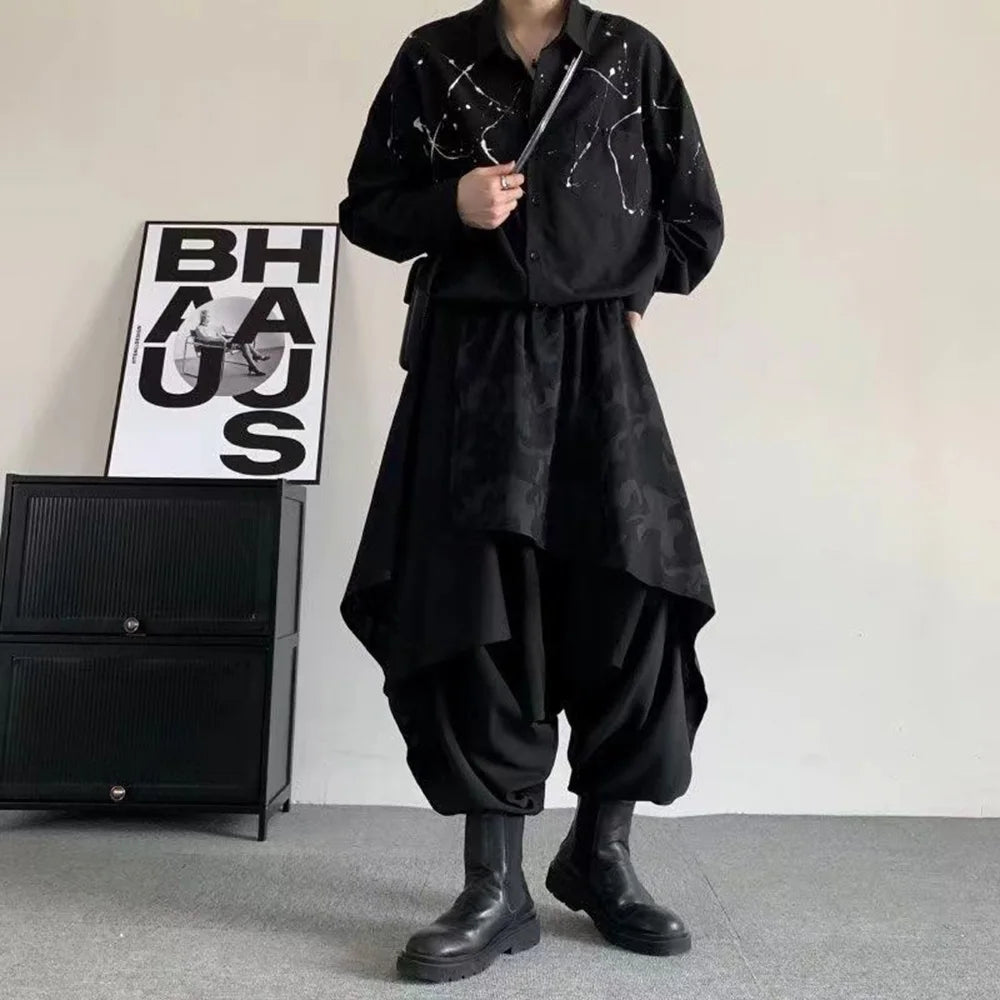 Mens Pants Skirt Japanese Samurai Style Antique Costumes Dark Irregular Elaborate Skirt Pants Design Harem Trousers 2025 Summer Ghost District