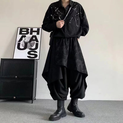 Mens Pants Skirt Japanese Samurai Style Antique Costumes Dark Irregular Elaborate Skirt Pants Design Harem Trousers 2025 Summer Ghost District