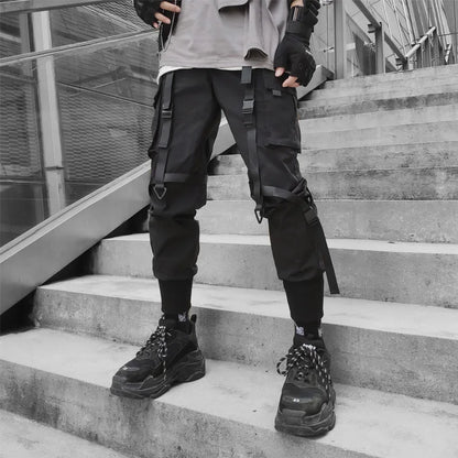 Stylish Techwear Men Cargo Pants  Hip Hop Streetwear High Street Jogger Male Trousers Ribbons Pockets Harem Pants for Male - Ghost District