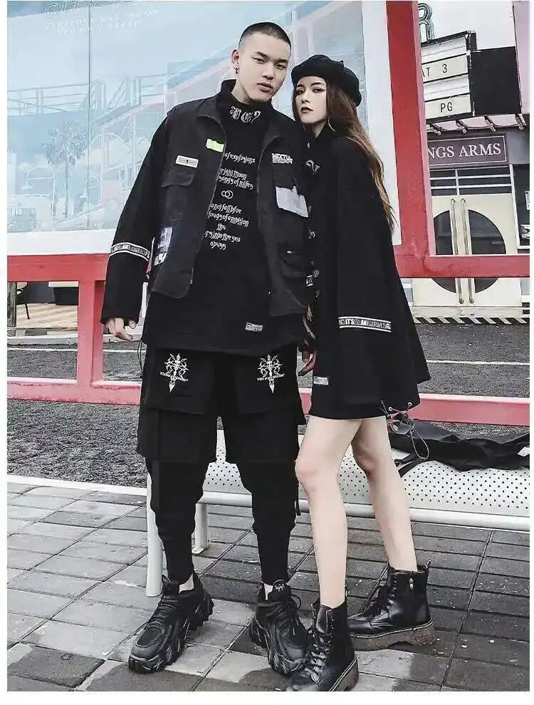 HKSH Fake Two Pieces Embroidered Legged Overalls High Street Hip Hop Dark Techwear Autumn Winter New Cargo Pants Trendy HK2900 Ghost District