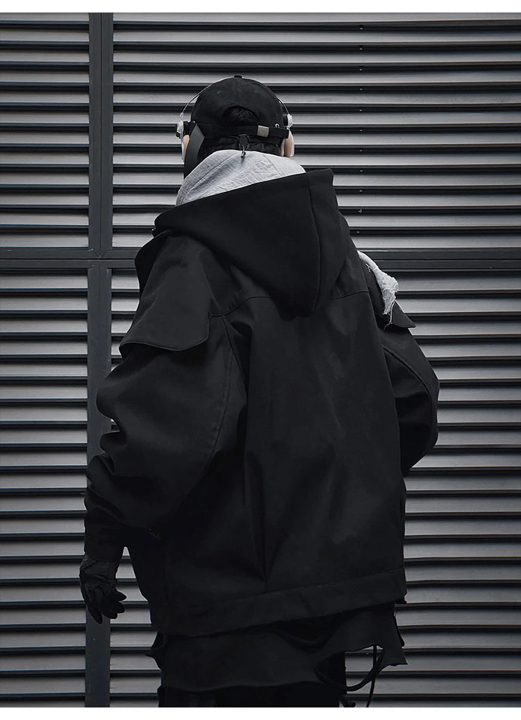 Unisex High Street Functional Cargo Jacket Techwear Fake two-piece Tactical Windbreaker Coats Streetwear Men's clothing Oversize - Ghost District