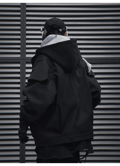 Unisex High Street Functional Cargo Jacket Techwear Fake two-piece Tactical Windbreaker Coats Streetwear Men's clothing Oversize - Ghost District