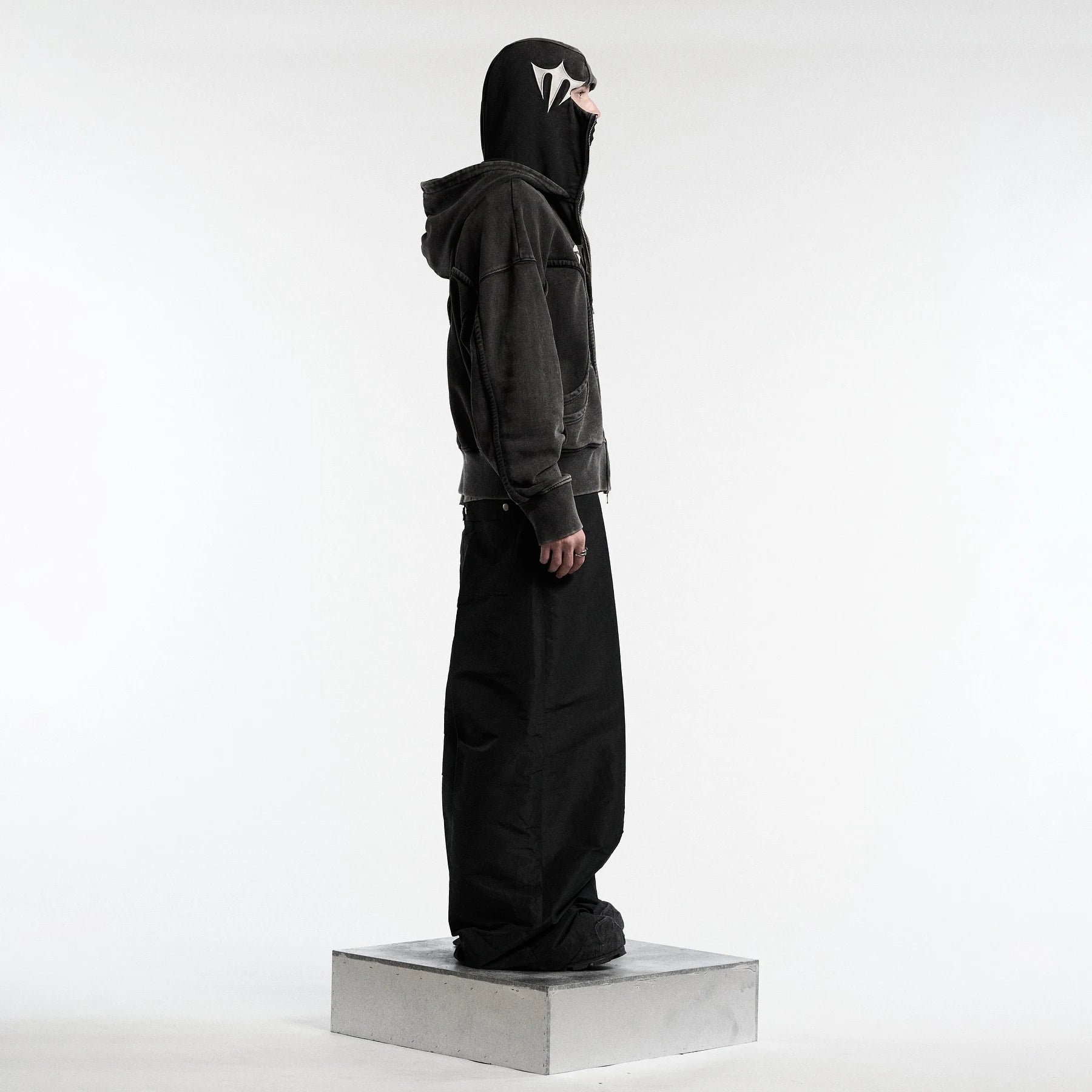 Y2K Ninja Hoodie Gothic Trendy Double Hat Design Functional Streetwear Vintage High Street Men Women Oversized Casual Pullover Ghost District