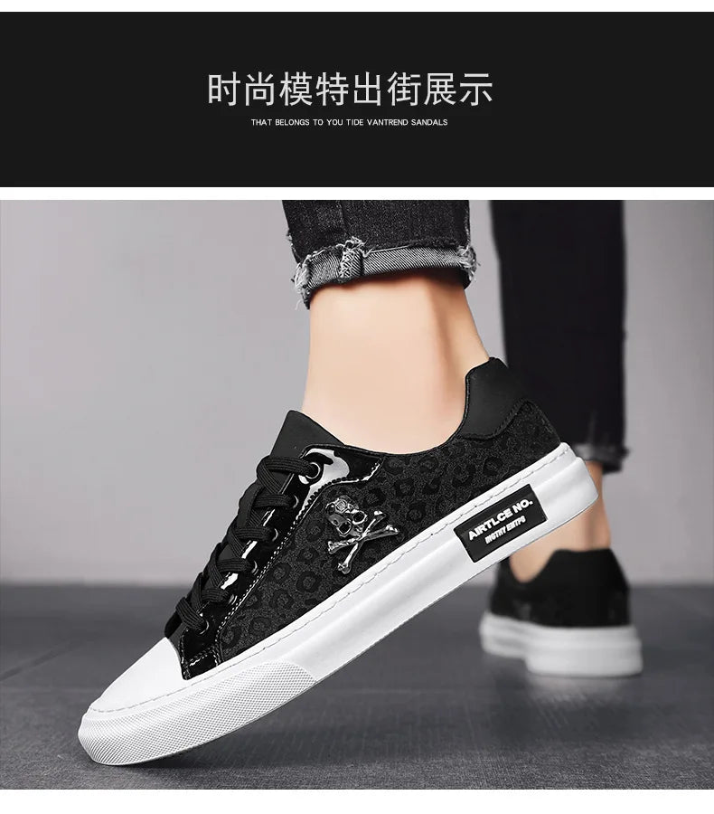 Trend Designer Casual Shoes for Men Street Tinsel Skulls Flats Vulcanized Fashion Brand Luxury Sneakers Jogging Man Sport Shoes - Ghost District