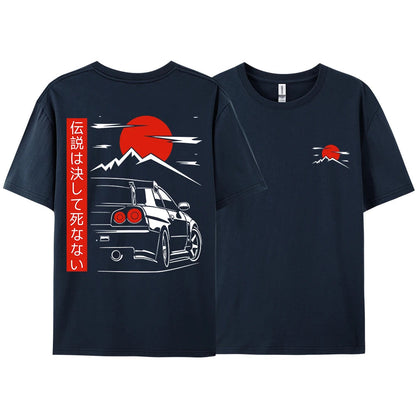 Japanese Style Car JDM Culture GTR Racing T Shirts Men Women Street Wear Original Design Oversized 100% Cotton Couple Tops Tees - Ghost District
