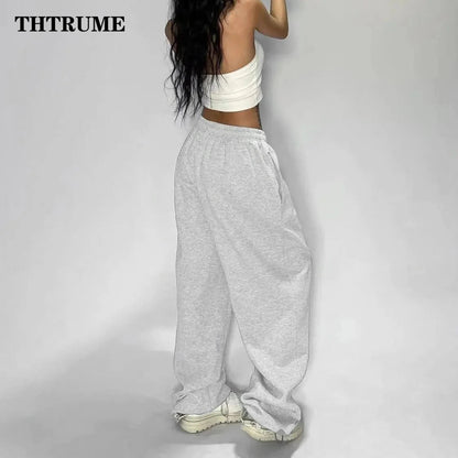 Casual Women Solid New Pant Fashion Summer Oversized Vintage Pocket Drawstring Wide Leg Pants Elegant Loose Baggy Chic Trousers Ghost District