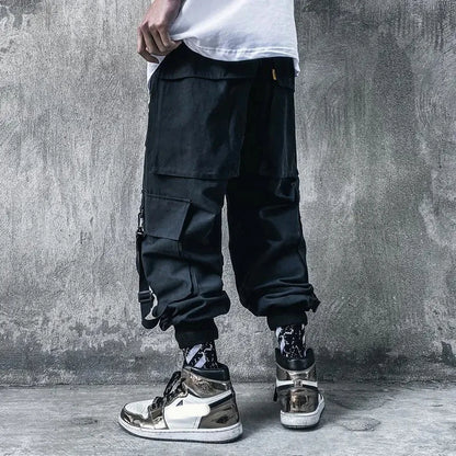 Techwear Ribbons Tactical Cargo Baggy Pants Jogger Men Casual Letter Hip Hop Teenager Sweatpants Joggers Cropped Pants For Men - Ghost District